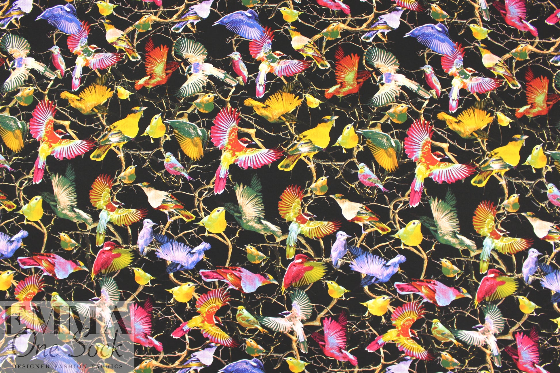 ornithology digital viscose knit - black 1.875 yd
