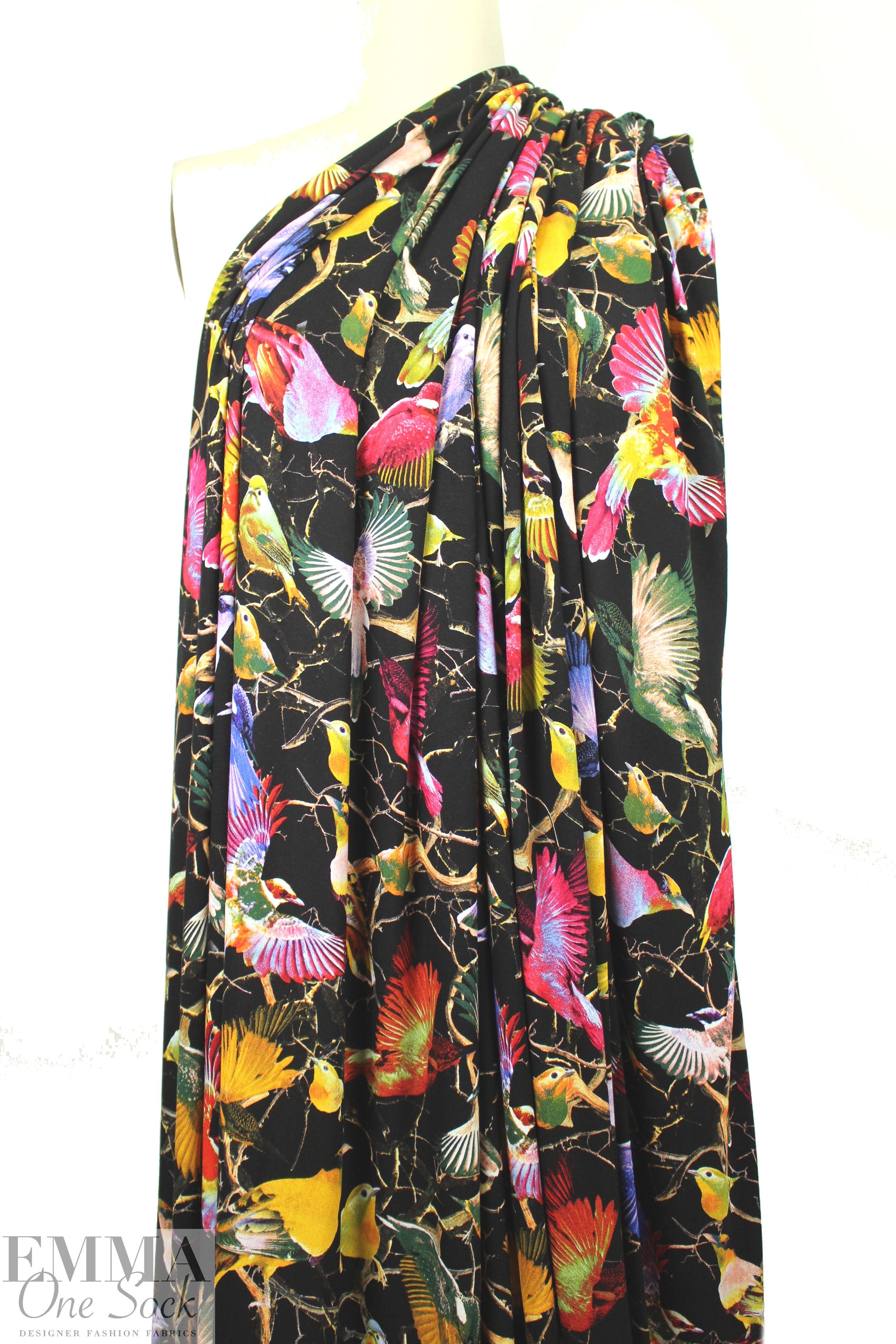 ornithology digital viscose knit - black 1.66 yd