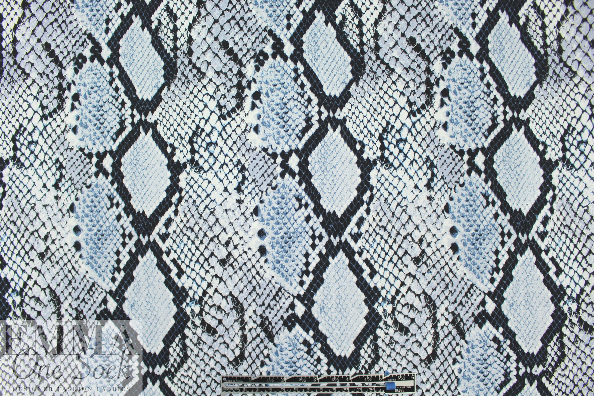 python print digital viscose knit - dusty blue/midnight