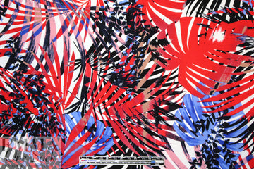 layered leaves digital viscose knit - red/blue
