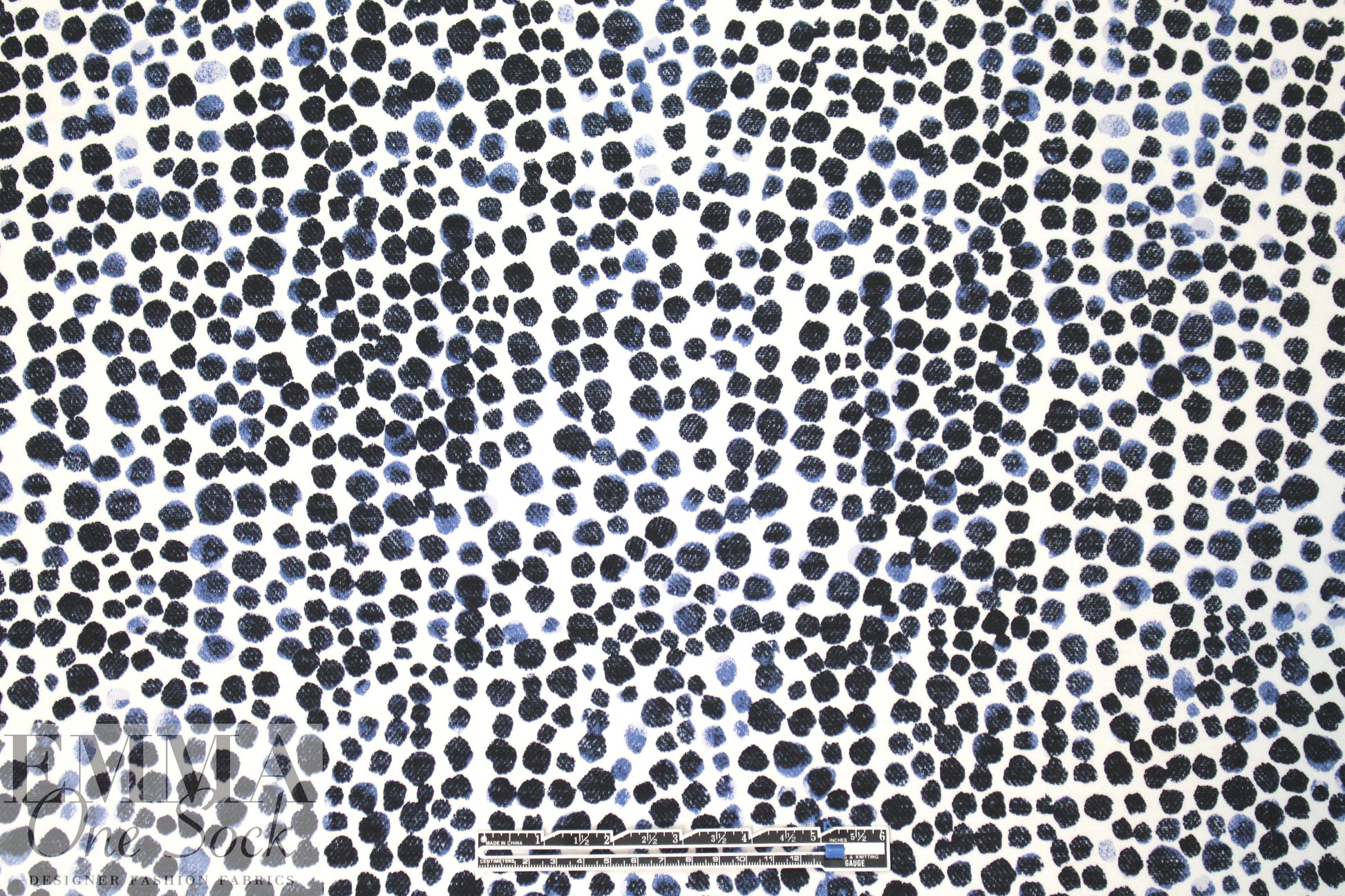 blue jean dots digital viscose knit - blue/white