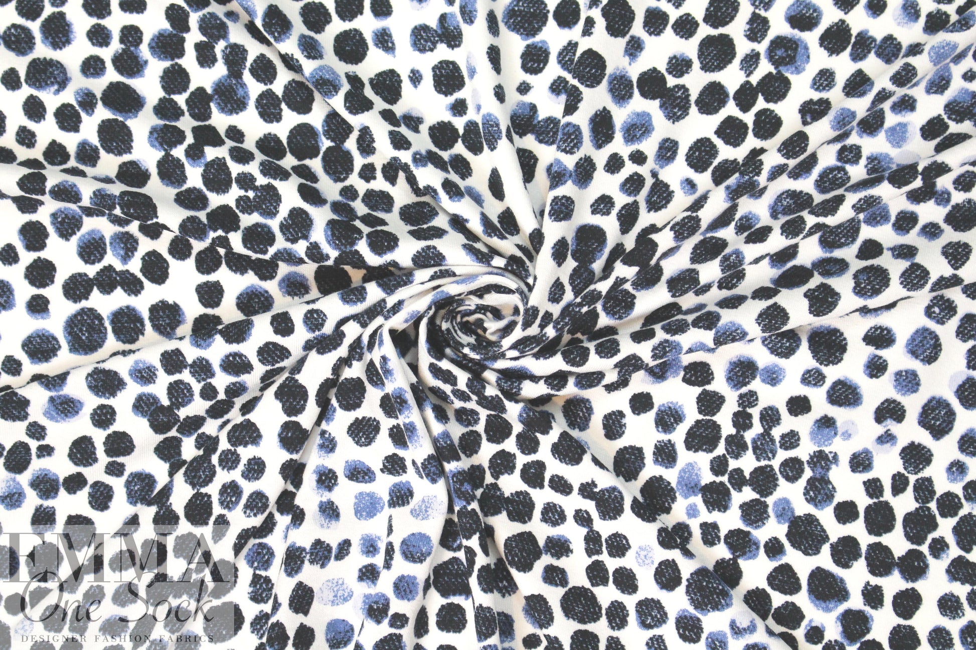 blue jean dots digital viscose knit - blue/white