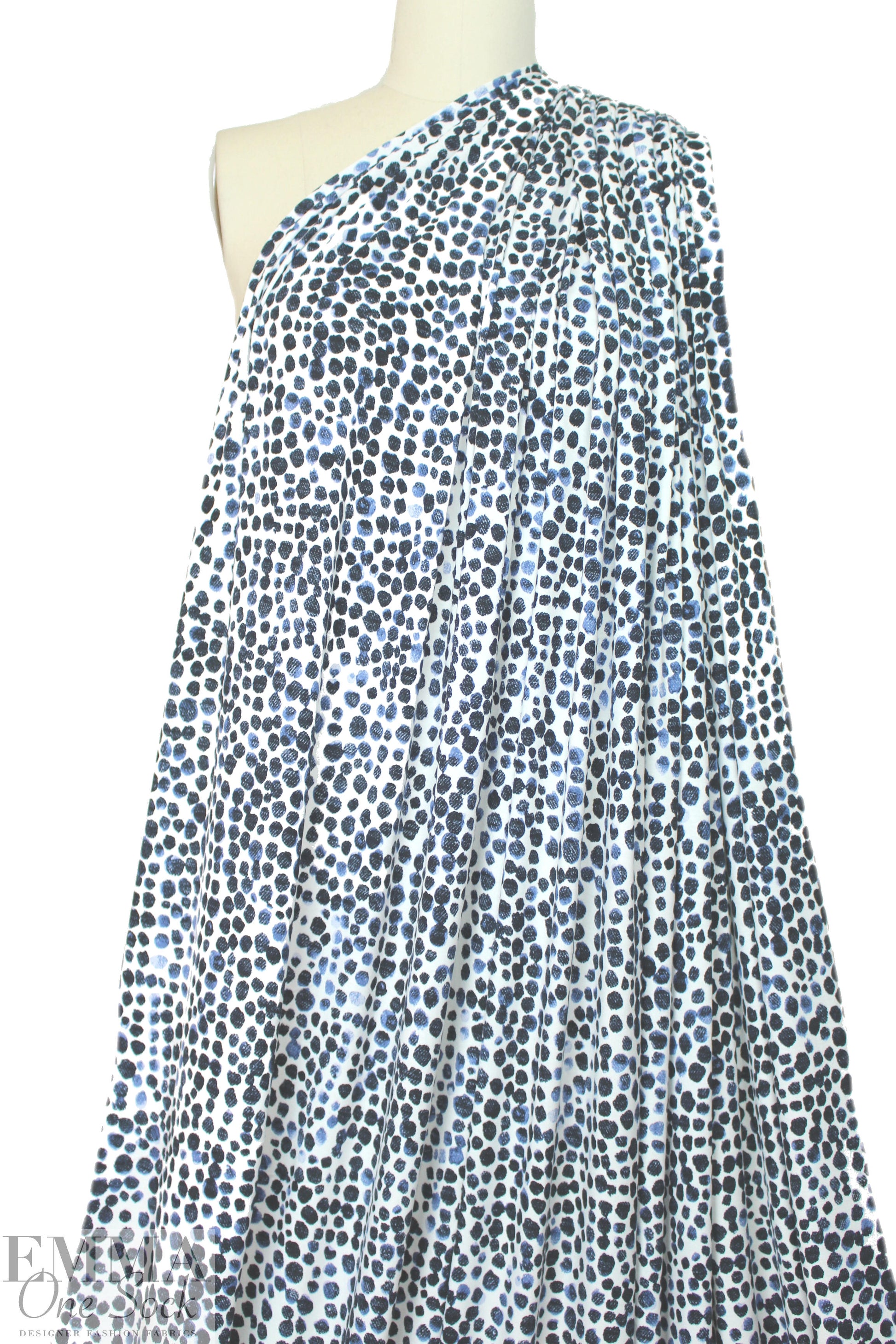 blue jean dots digital viscose knit - blue/white 1 yard