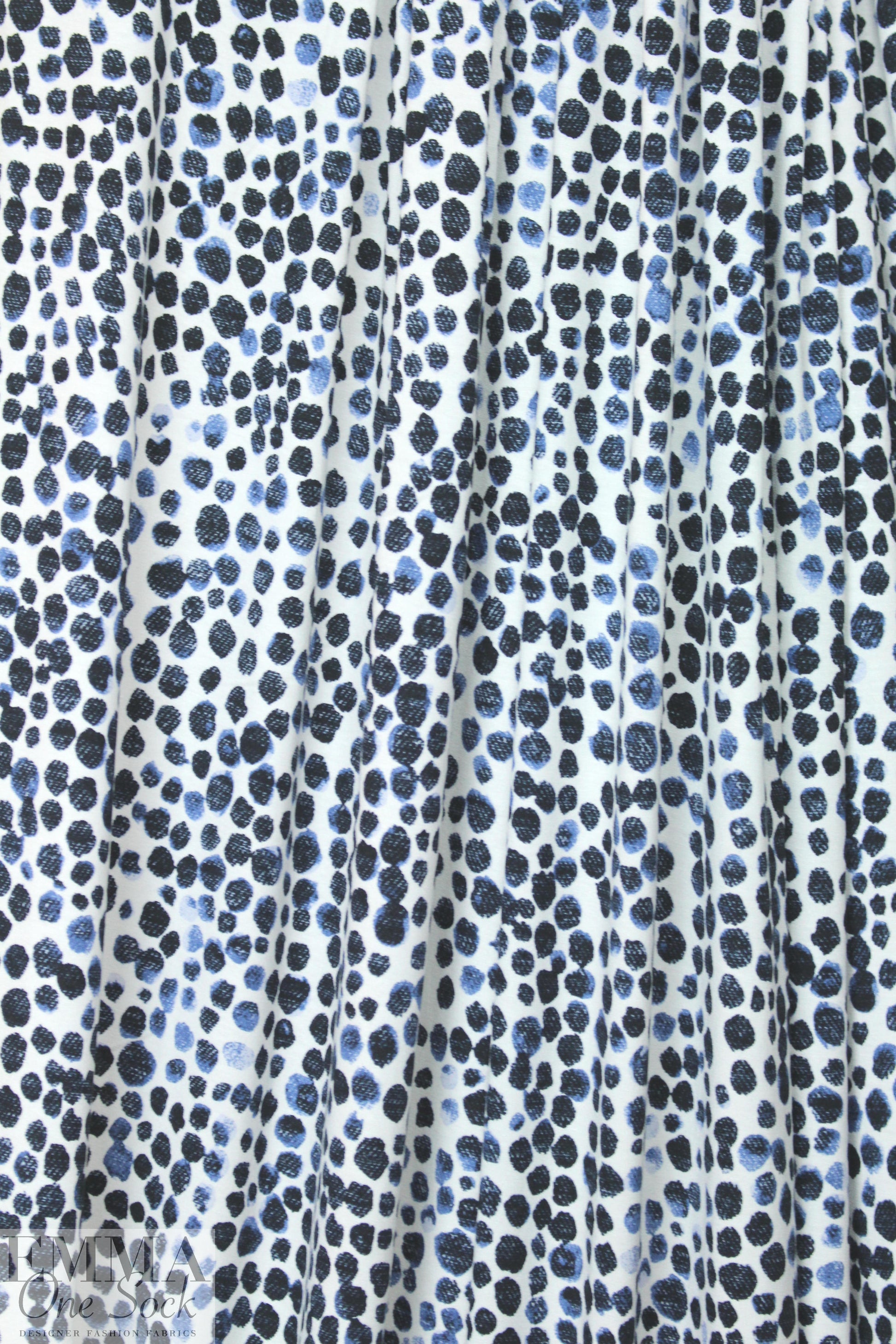 blue jean dots digital viscose knit - blue/white 1 yard