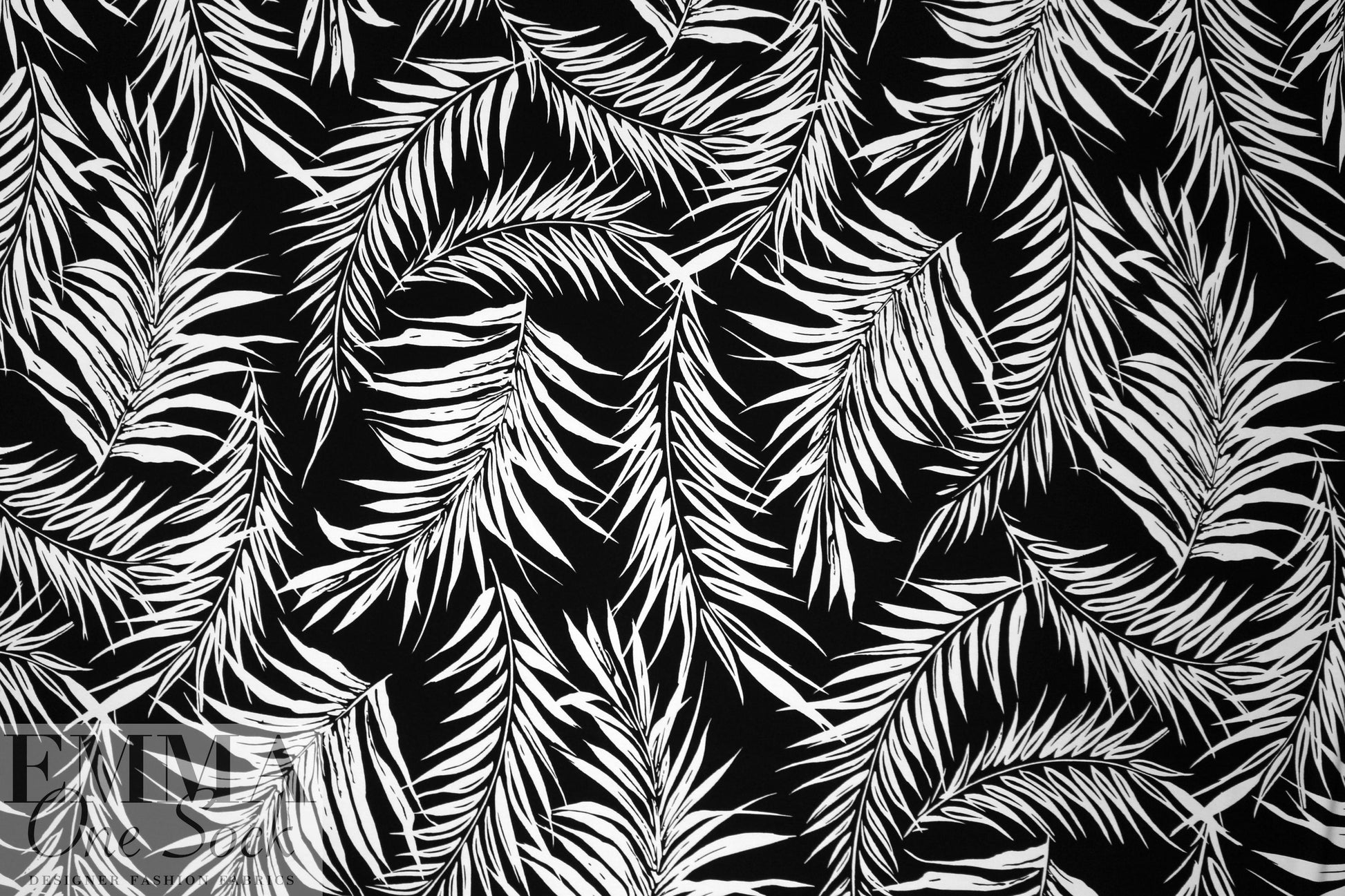 fern leaf silhouette digital viscose knit - black/white 1.375 yd