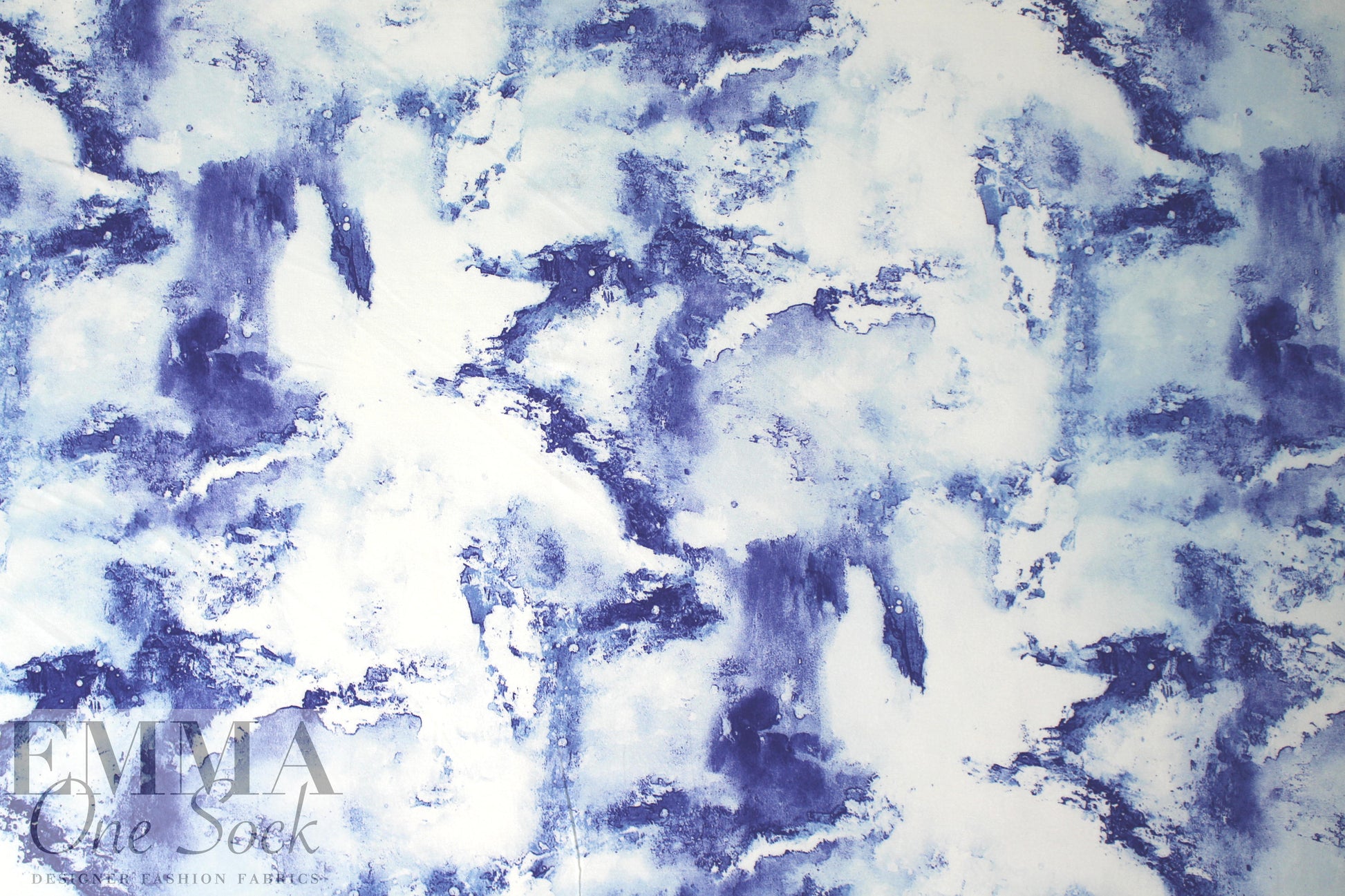blue and white abstract digital viscose knit .75 yds
