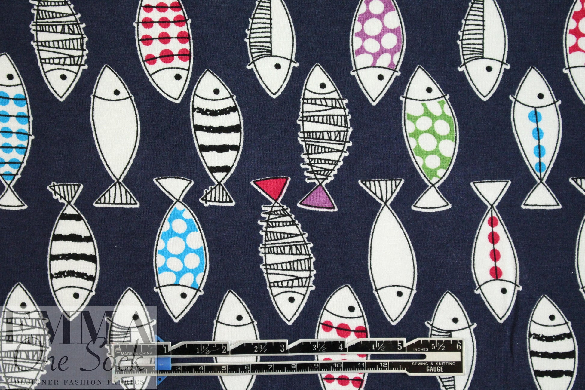 'go fish' rayon/spandex lightweight knit - navy 1.25 yds