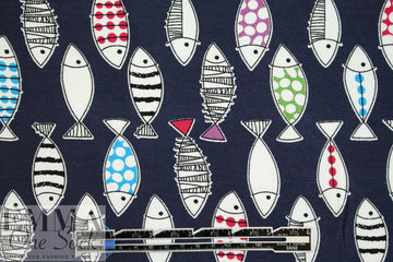 'go fish' rayon/spandex lightweight knit - navy 1.25 yds