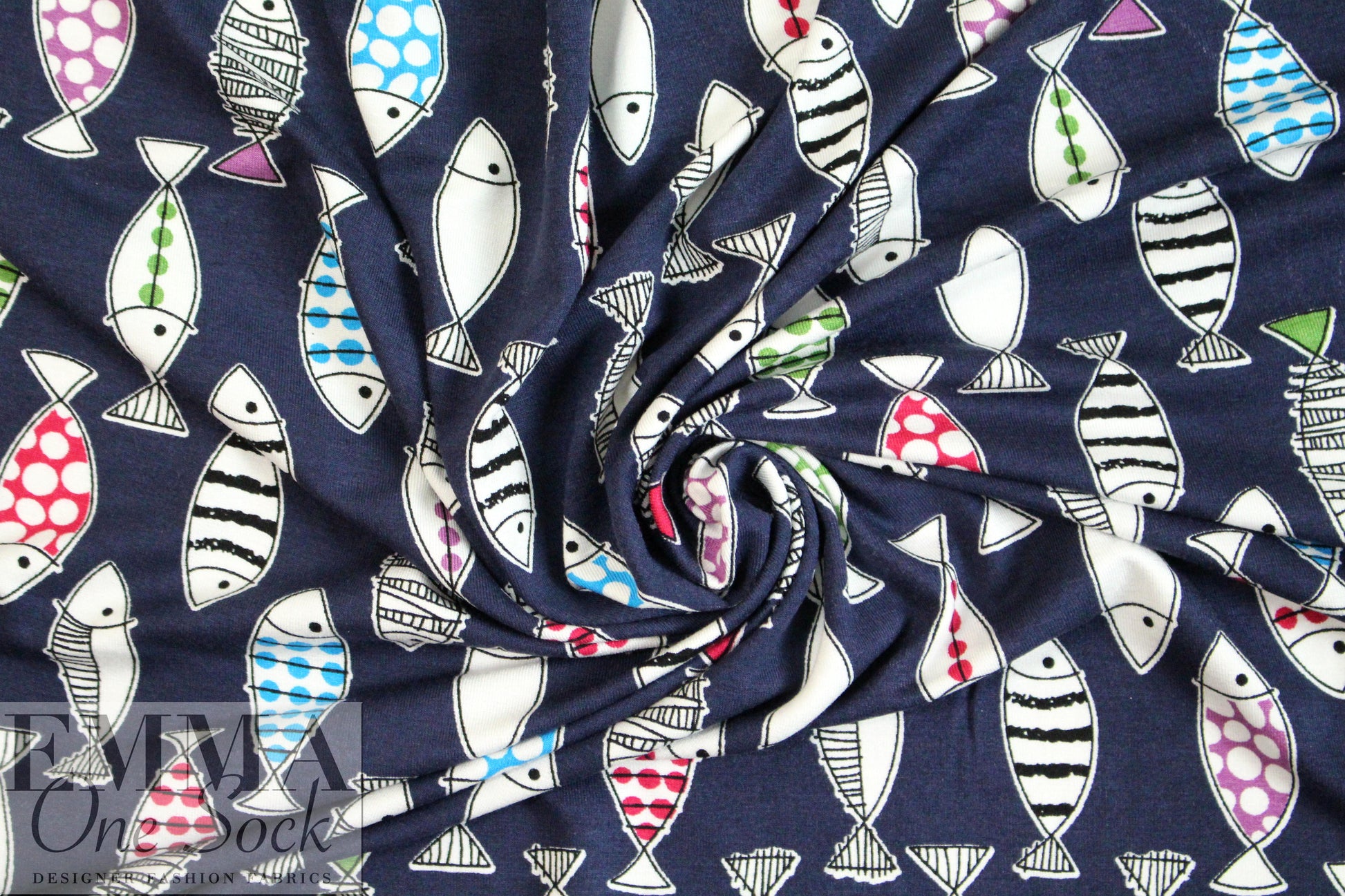 'go fish' rayon/spandex lightweight knit - navy