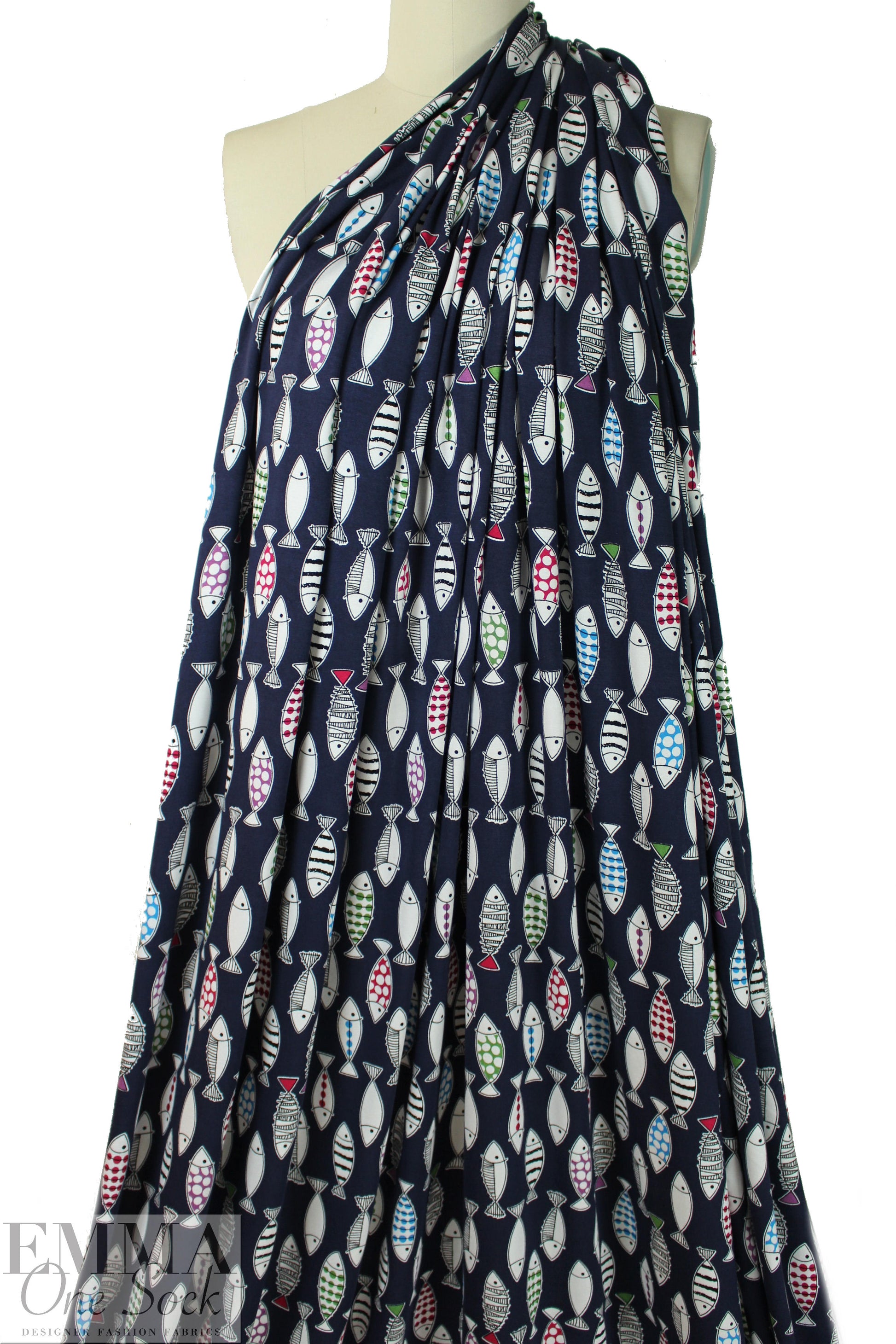 'go fish' rayon/spandex lightweight knit - navy 1.25 yds