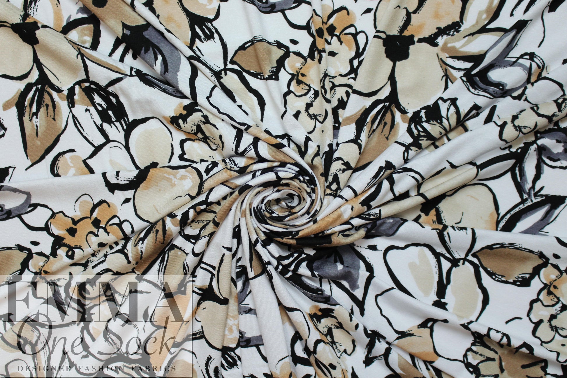 earthy flowers print montage digital viscose knit .875 yds