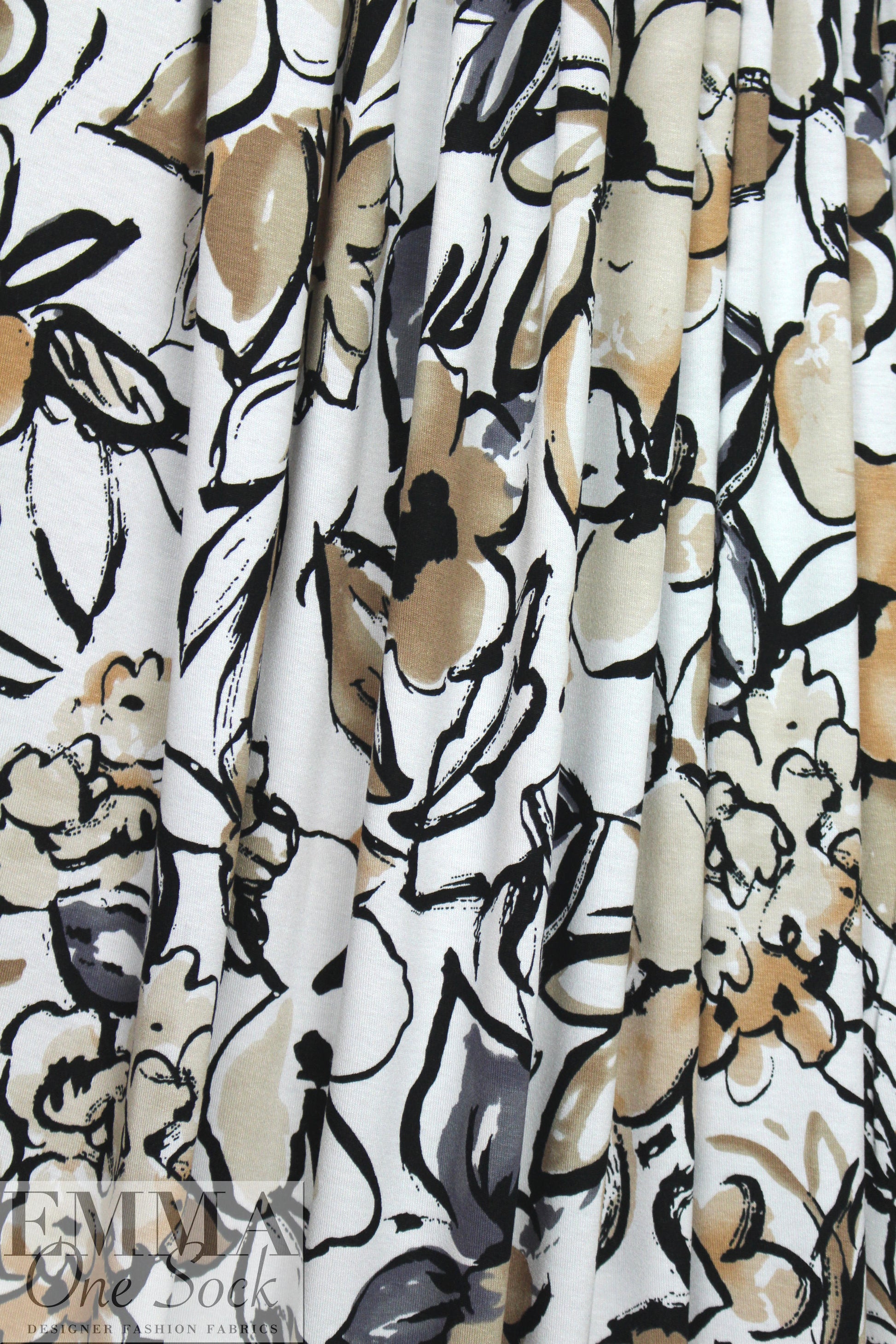 earthy flowers print montage digital viscose knit .625 yds