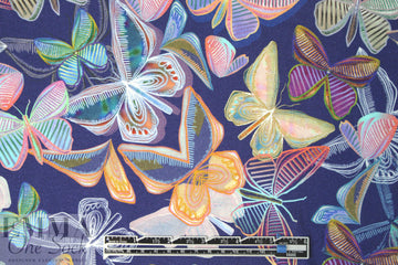 Italian digital viscose knit - indigo deco butterflies