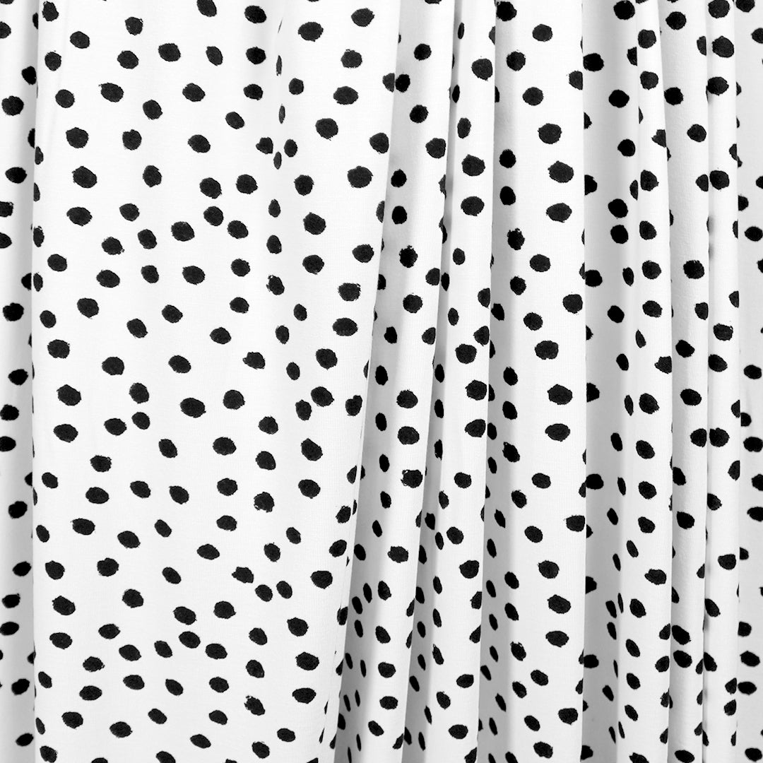 dotted black on white lightweight bamboo knit, Oeko-Tex cert. 1.75 yd