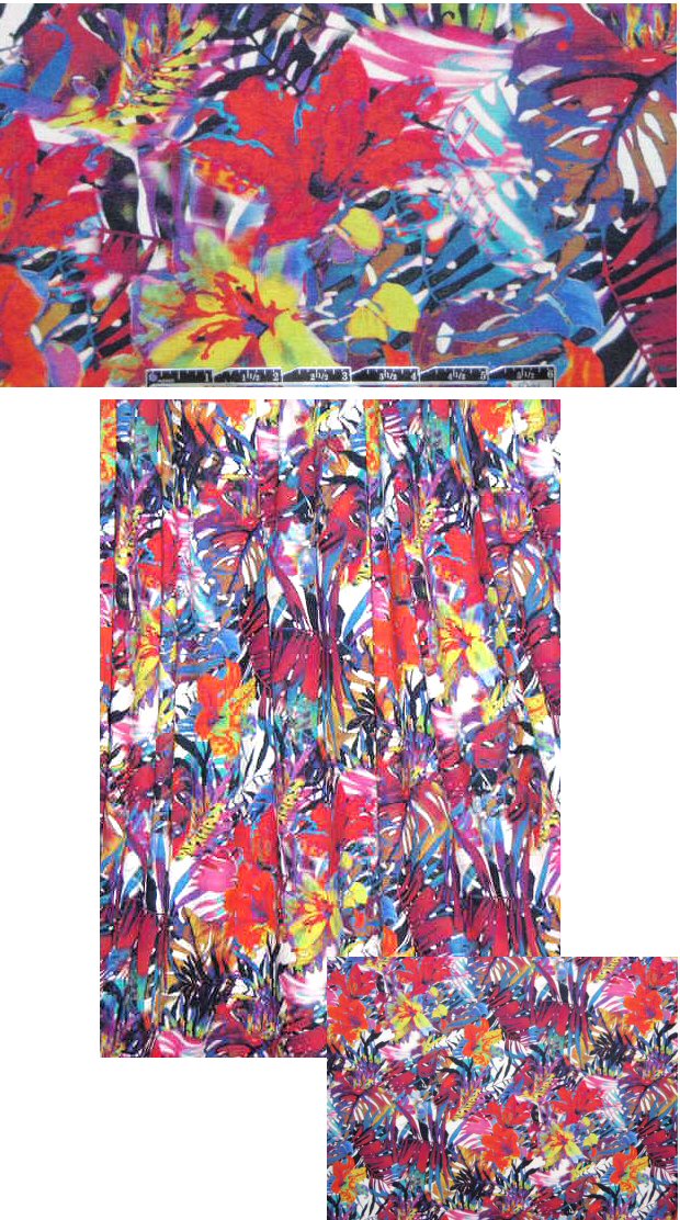 French tropical flowers digital knit print