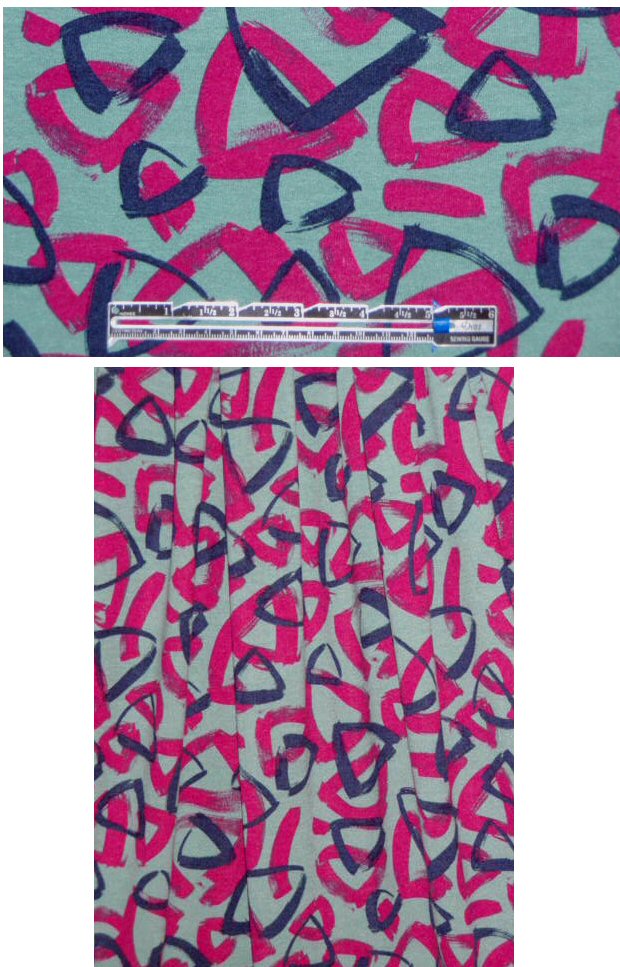 French green-gray/fuschia triangle graphic knit