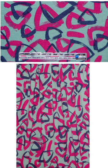 French green-gray/fuschia triangle graphic knit