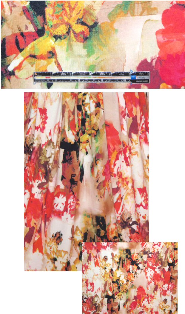 French digital abstract floral knit - poppy/green