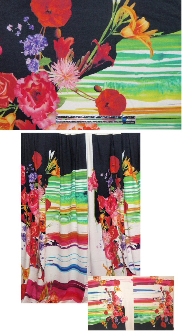 French wildflower stripe montage panel knit print 1.8 yd