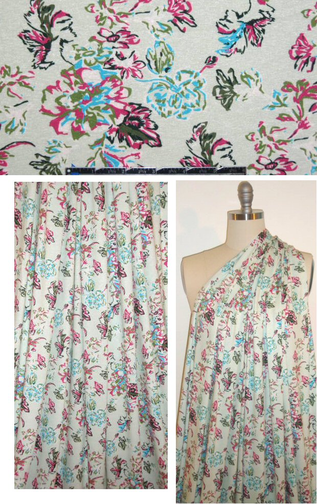 French pink/sky floral  rayon/lycra knit