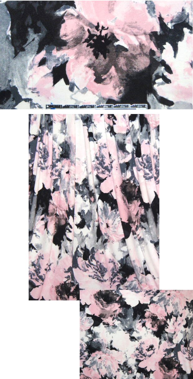 pink/cream/black painterly floral rayon/lycra knit