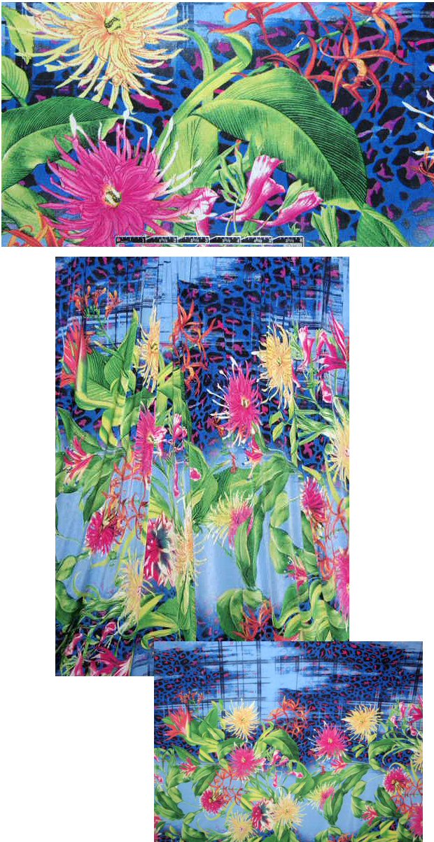 tropical fantasy montage poly/lycra knit .70 yds