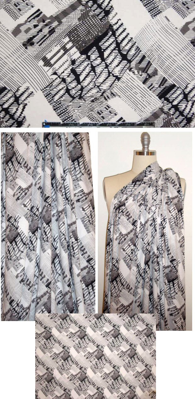 hatchy abstract graphic rayon/lycra knit 1.5 yds