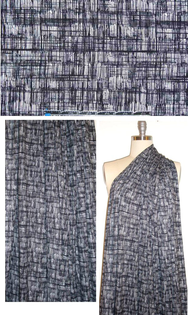 black/white crosshatch rayon/lycra knit 1.33 yds