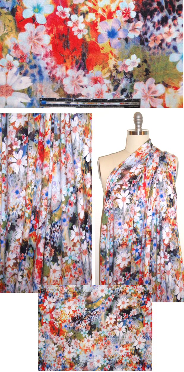 flowery cascade rayon/lycra knit 1.75 yd