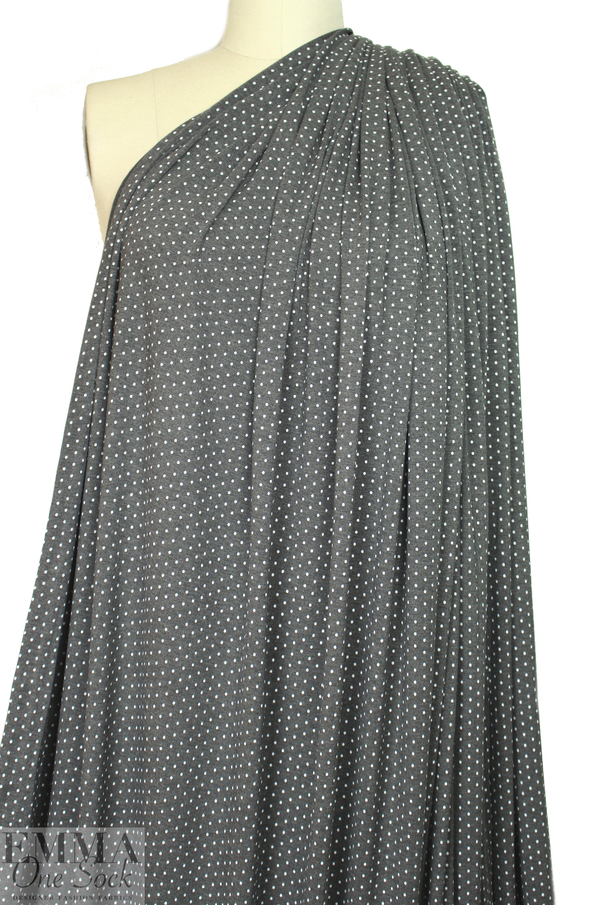 soft and drapey bamboo/spandex jersey - charcoal dots 1.4 yds