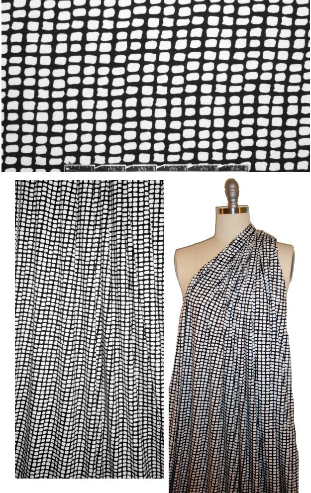 black/white tile graphic rayon/lycra knit 1.375 yd