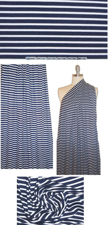 dark navy/white printed stripe rayon/lycra knit .80 yds