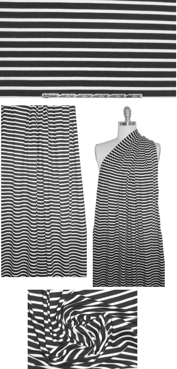 black/white printed stripe rayon/lycra knit