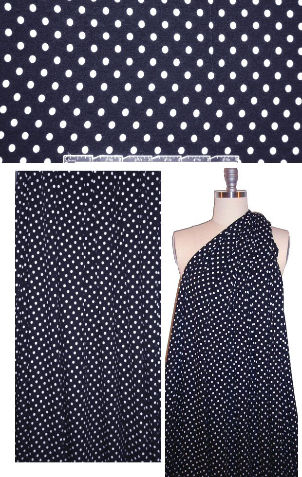 dark navy/white polkadot graphic rayon/lycra knit .75 yds