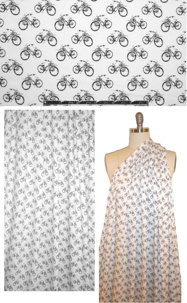 black/white bicycle graphic rayon/lycra knit 1.5 yd