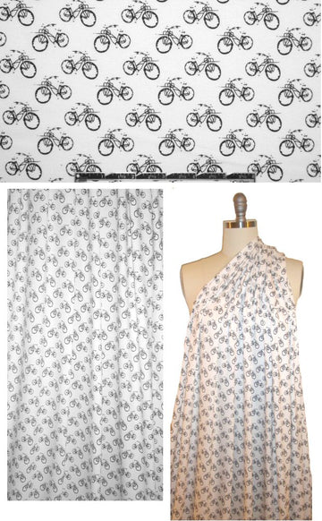 black/white bicycle graphic rayon/spandex knit 1.75 yd