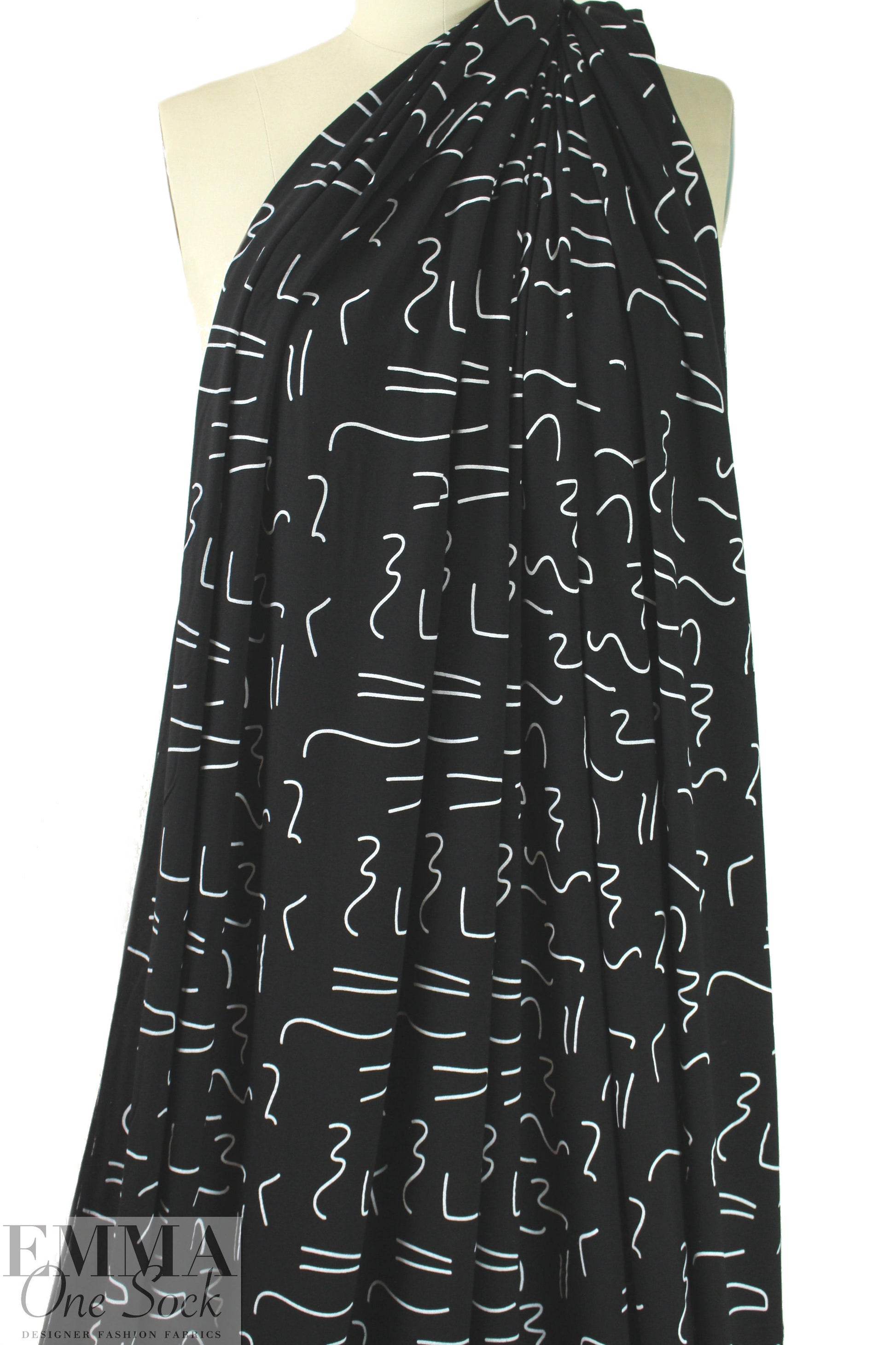 squiggles on black bamboo/spandex jersey - Oeko-Tex cert. .5 yds