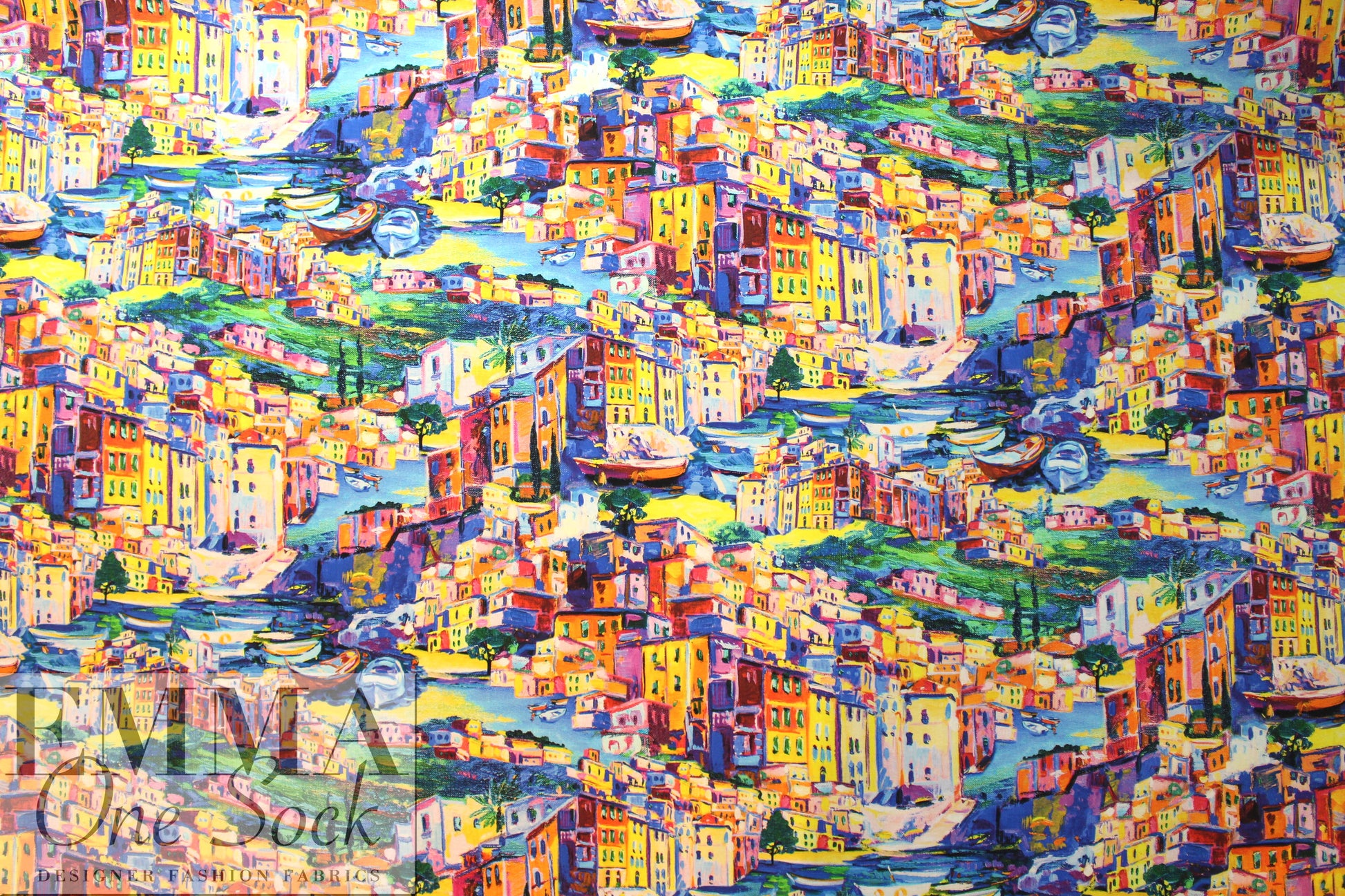 Italian digital viscose knit - urban waterfront