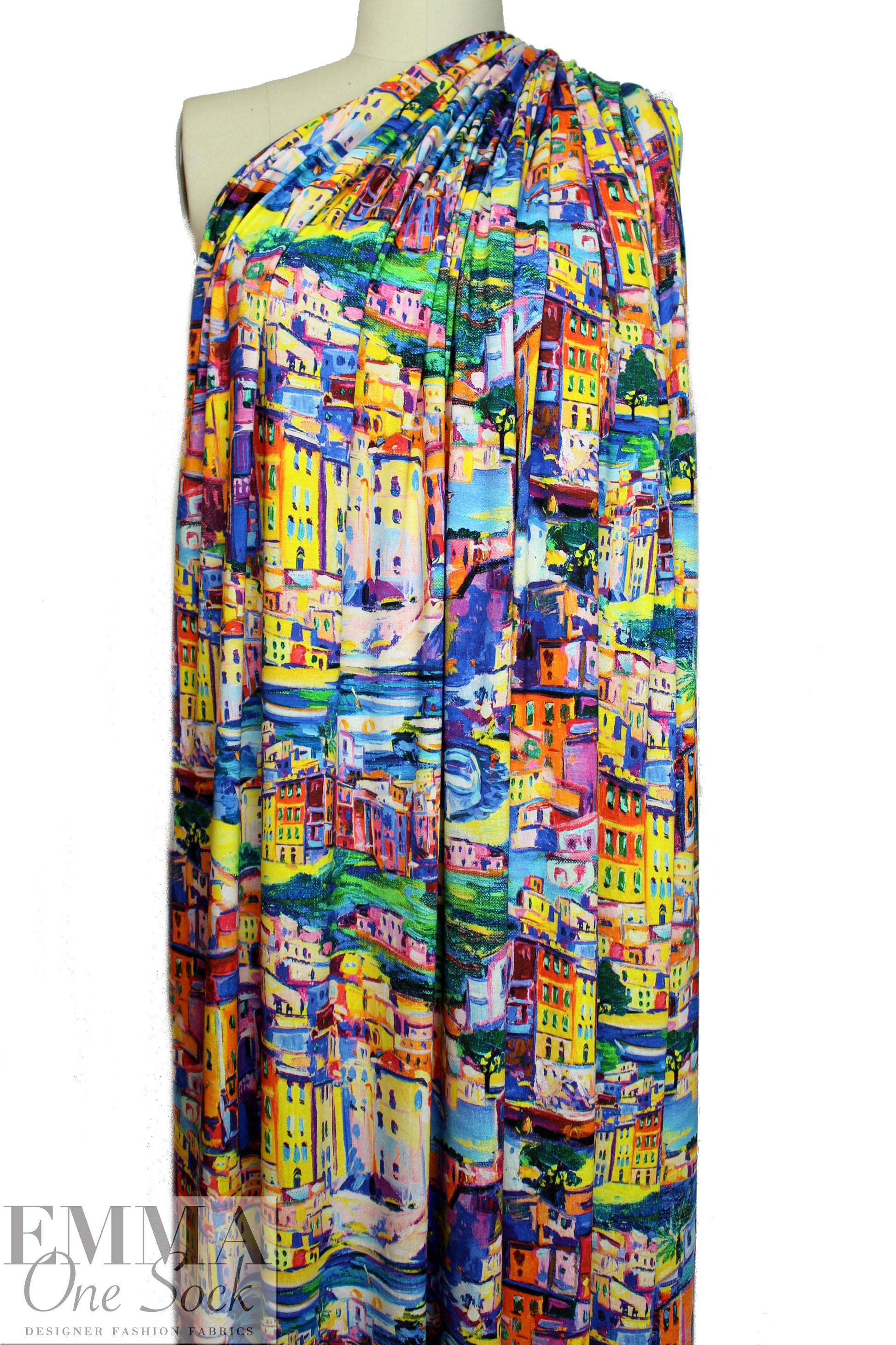 Italian digital viscose knit - urban waterfront