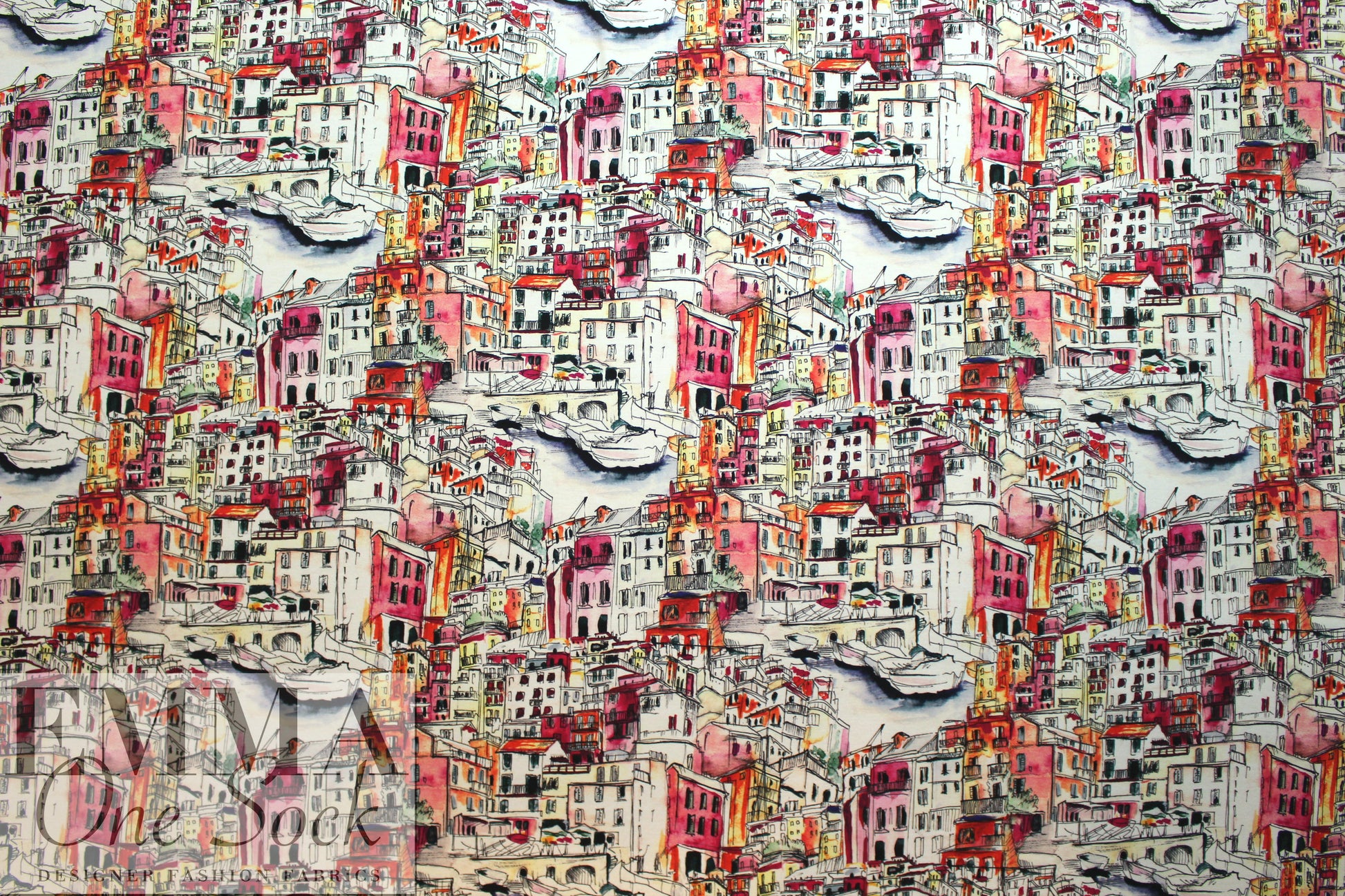 Italian digital viscose knit - city on the river