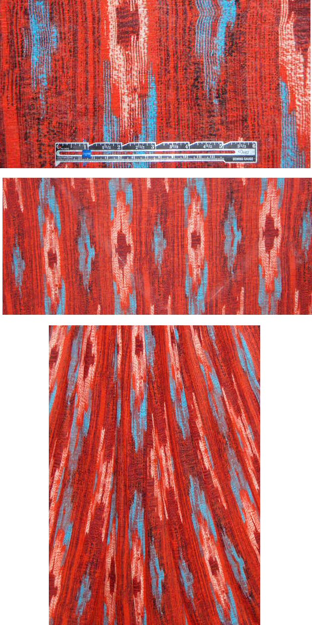 Betsey J. red/turq ikat design rayon/lycra knit 1.25 yd