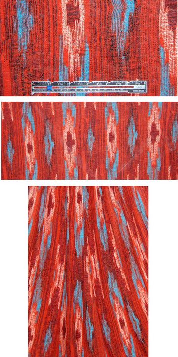 Betsey J. red/turq ikat design rayon/lycra knit