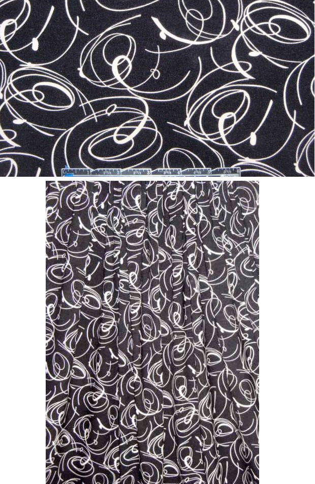 CA designer black/natural squiggly rayon/lycra knit 1 yard