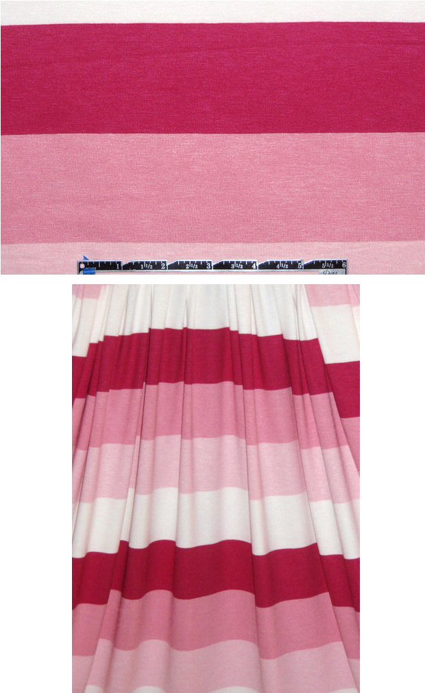 CA designer wide pink stripes rayon/lycra knit