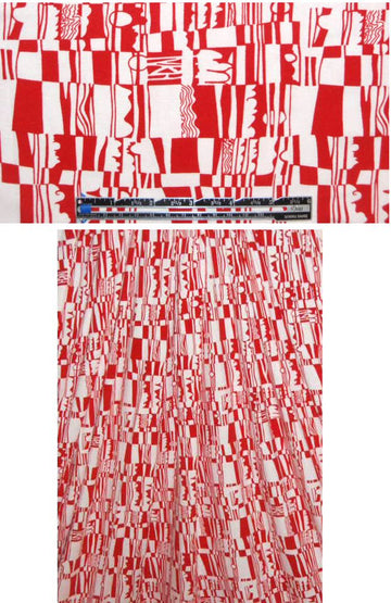 CA designer red/white graphic rayon/lycra knit 1.375 yd