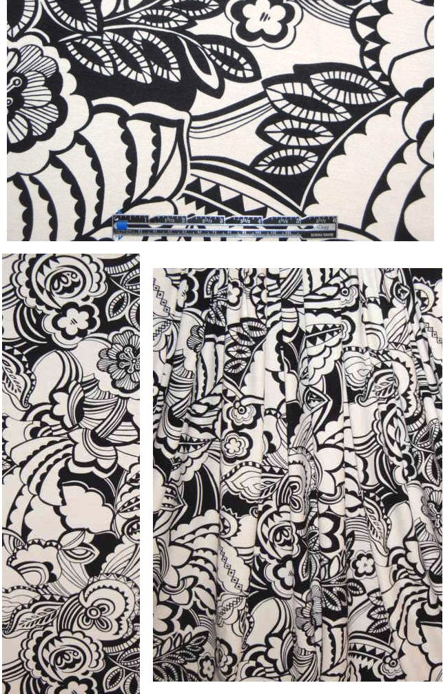 CA designer black/ivory stylized floral rayon/lycra knit 1.33 yd