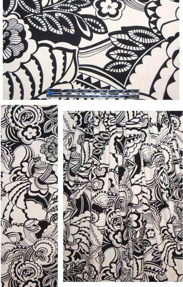CA designer black/ivory stylized floral rayon/lycra knit 1.25 yd