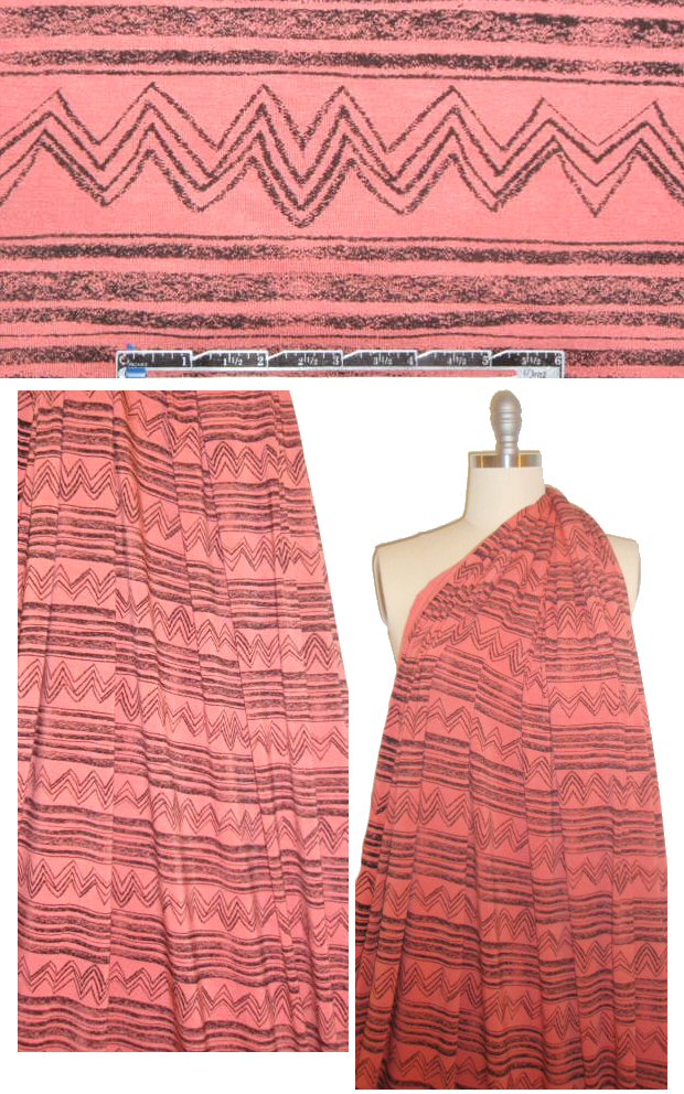 CA designer coral/black zig-stripe rayon/lycra knit