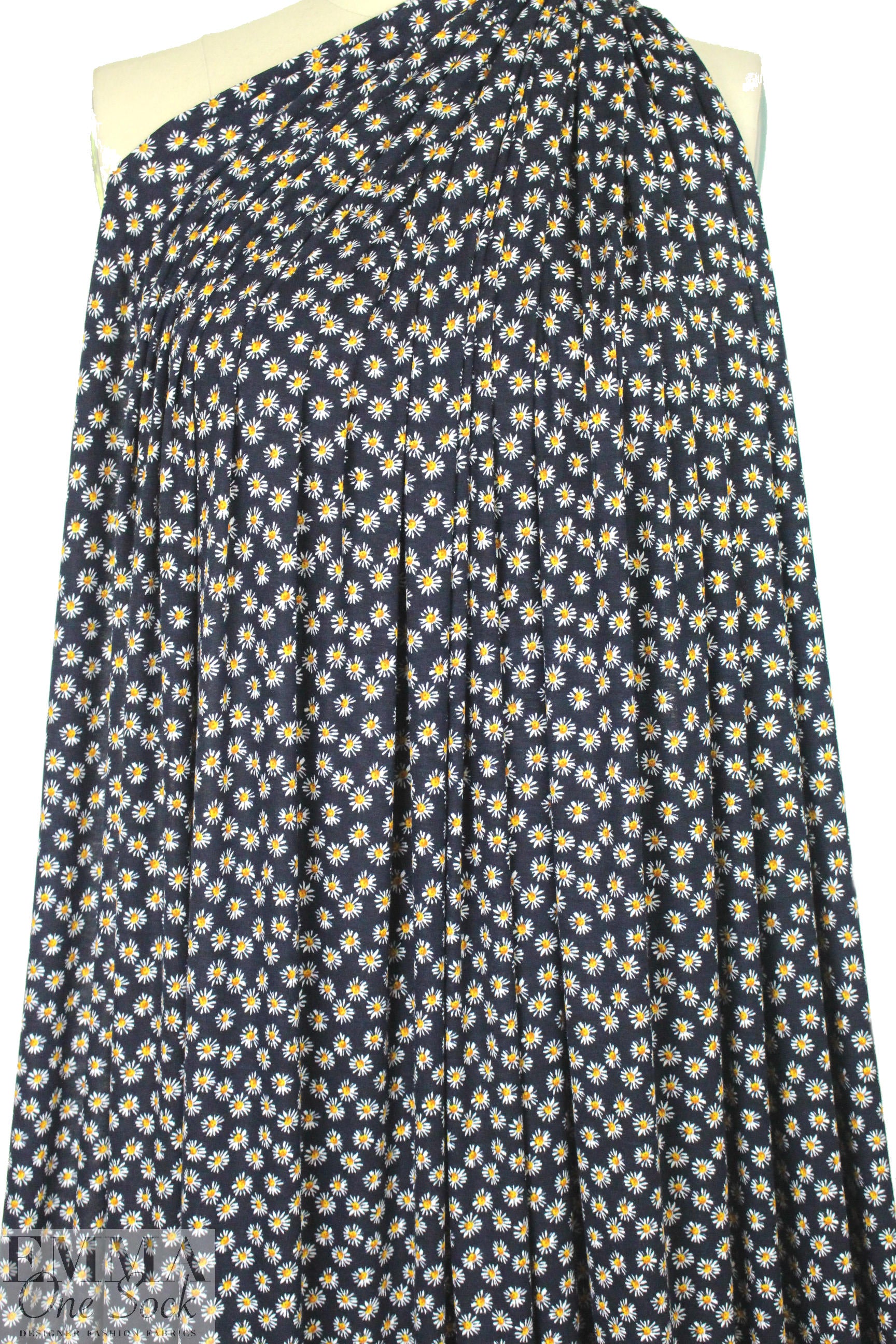 CA designer midnight daisies rayon/spandex knit 1.25 yds