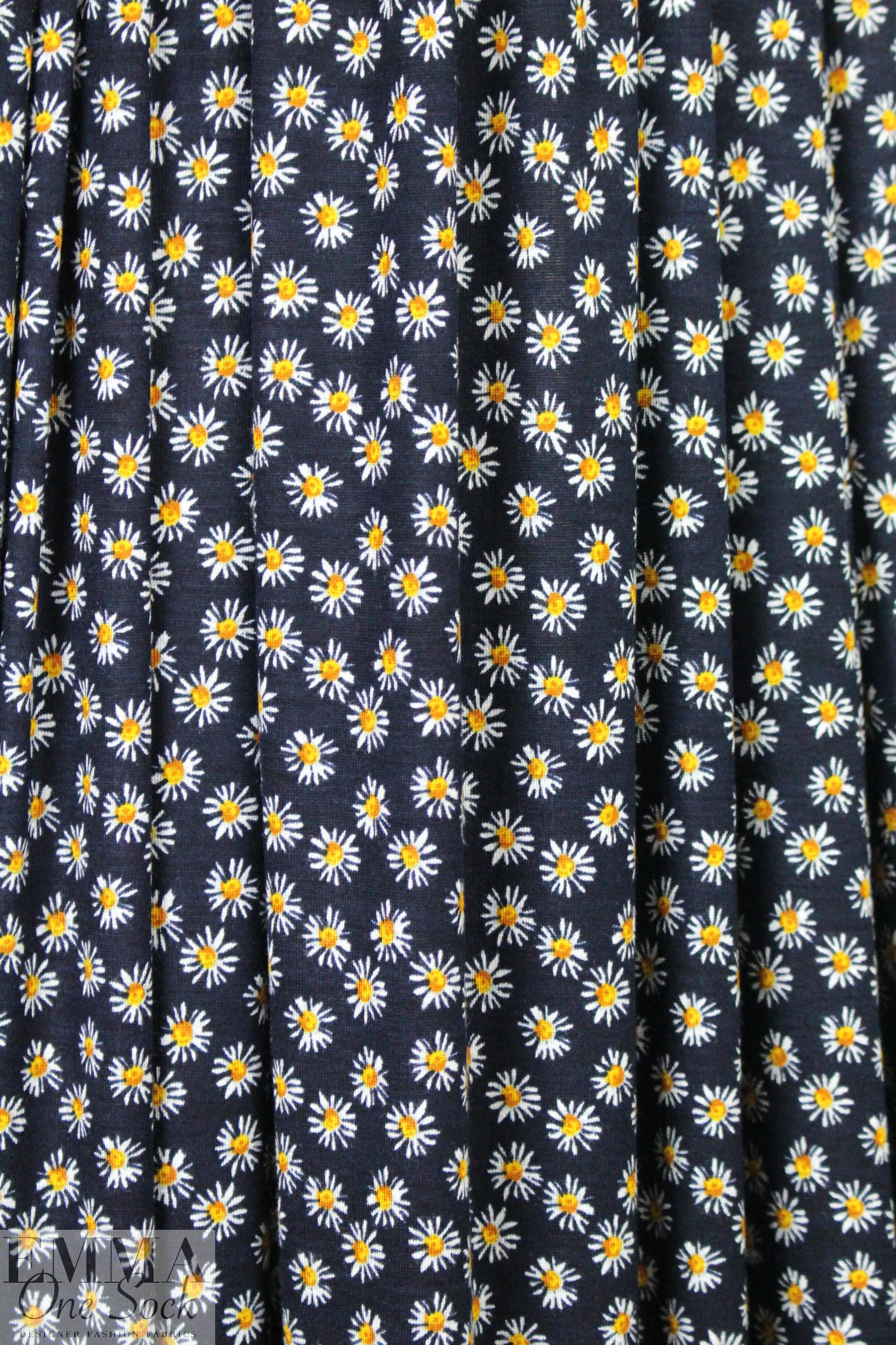 CA designer midnight daisies rayon/spandex knit 2 yds